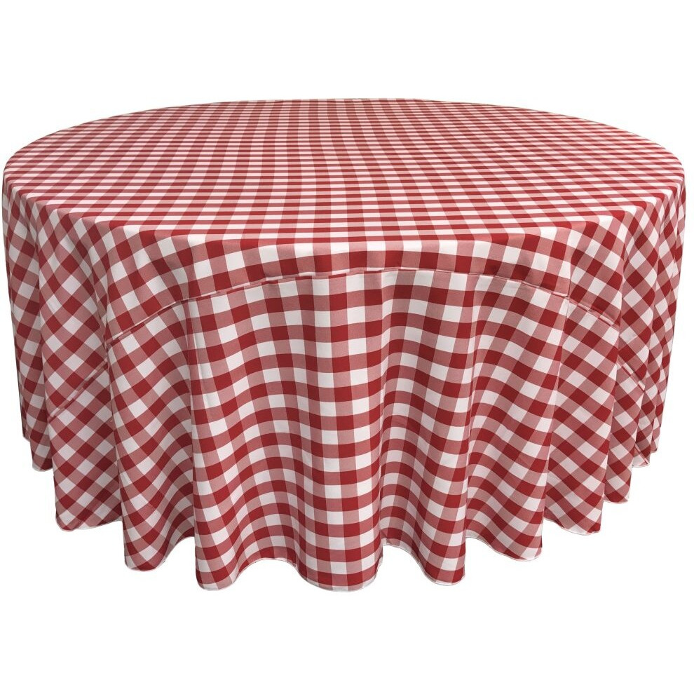 TCcheck120R-RedK98 Polyester Gingham Checkered Tablecloth - White & Red - 120 in. Round