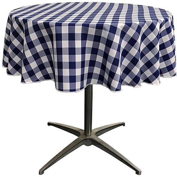 TCcheck58R-NavyK72 Polyester Gingham Checkered Tablecloth - White & Navy - 58 in. Round