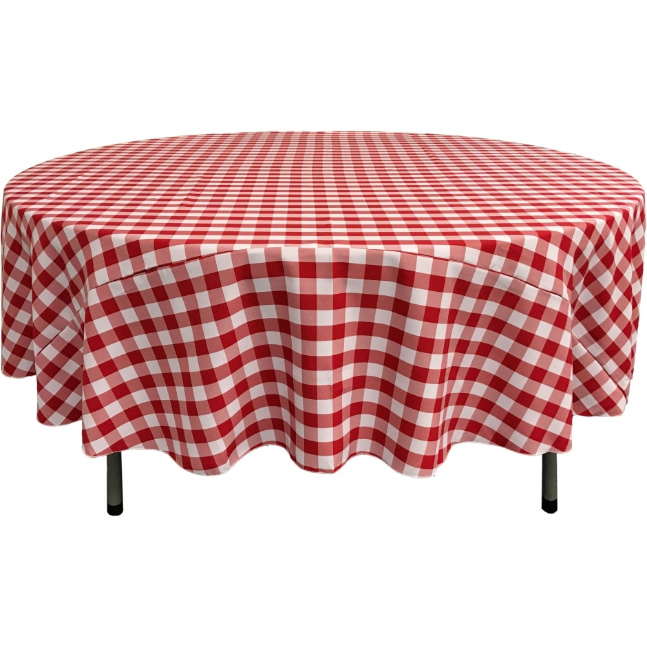 TCcheck90R-RedK98 Polyester Gingham Checkered Tablecloth - White & Red - 90 in. Round