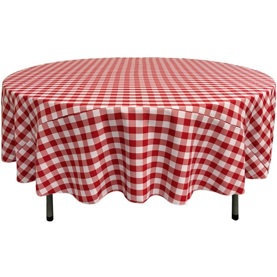 TCcheck90R-RedK98 Polyester Gingham Checkered Tablecloth - White & Red - 90 in. Round