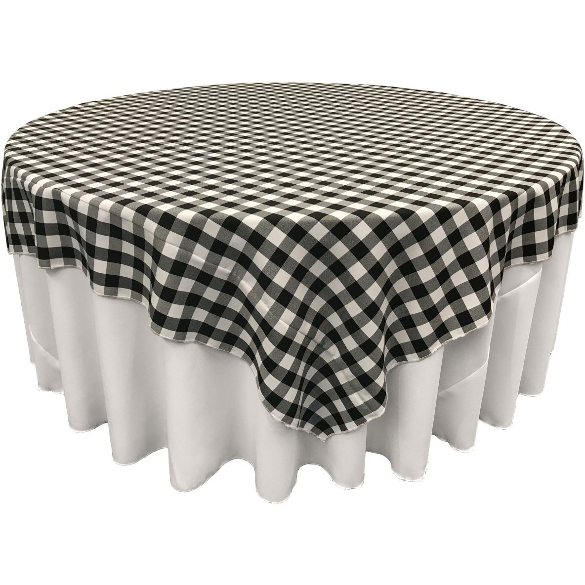 TCcheck90x90-BlackK24 Polyester Gingham Checkered Square Tablecloth - White & Black - 90 x 90 in.