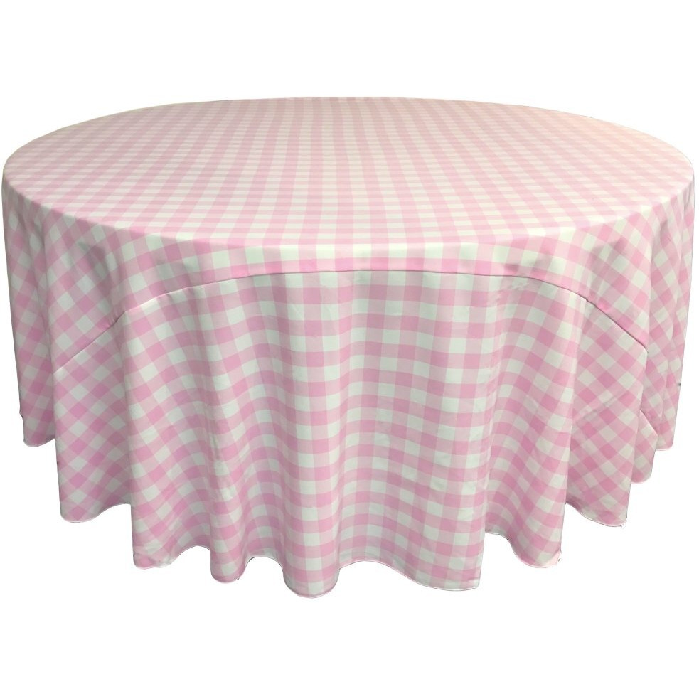 TCcheck108R-PinkK37 Polyester Gingham Checkered Tablecloth - White & Pink - 108 in. Round
