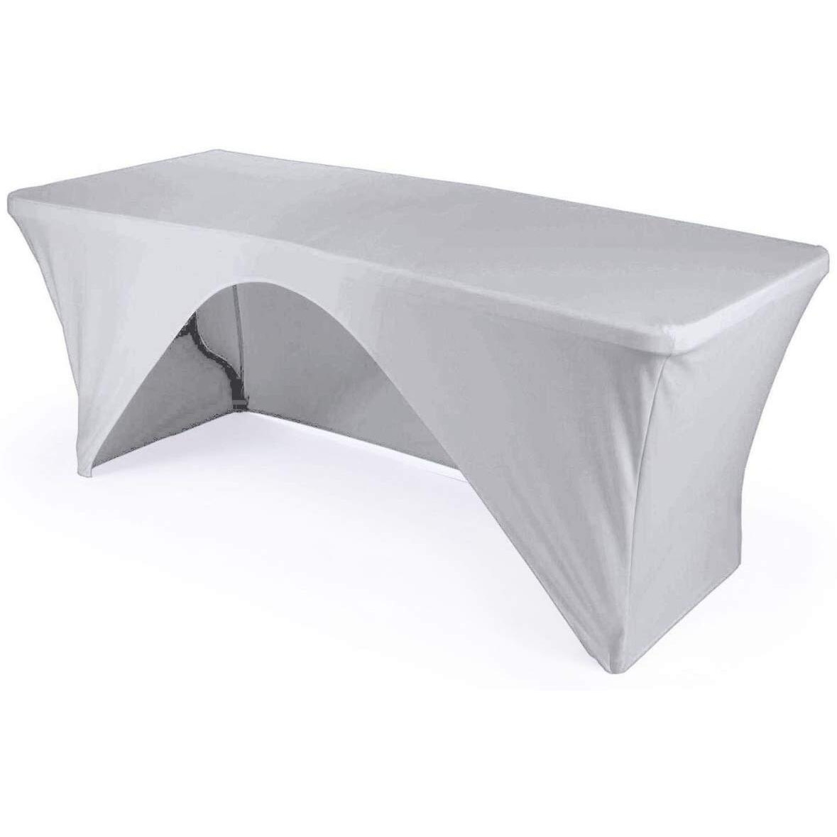 TCSpandex-OB72x30x30-WhiteX11 Rectangular Open Back Spandex Tablecloth - White - 72 x 30 x 30 in.