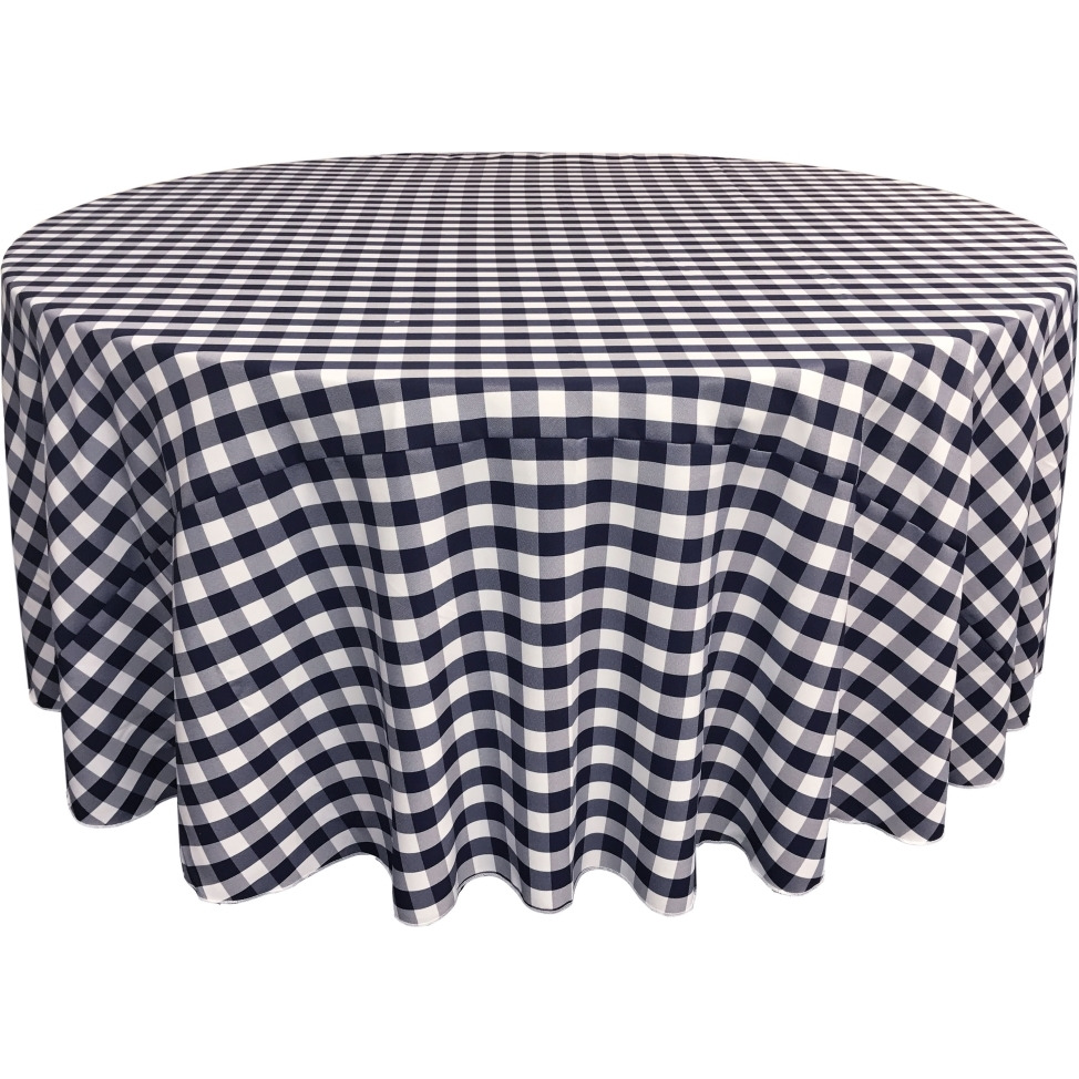 TCcheck108R-NavyK72 Polyester Gingham Checkered Tablecloth - White & Navy - 108 in. Round
