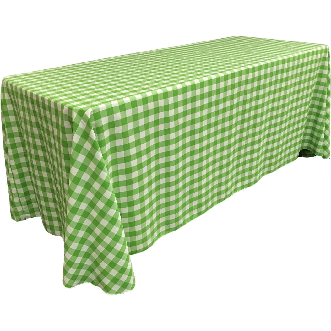 TCcheck90x156-LimeK84 Polyester Gingham Checkered Rectangular Tablecloth - White & Lime - 90 x 156 in.
