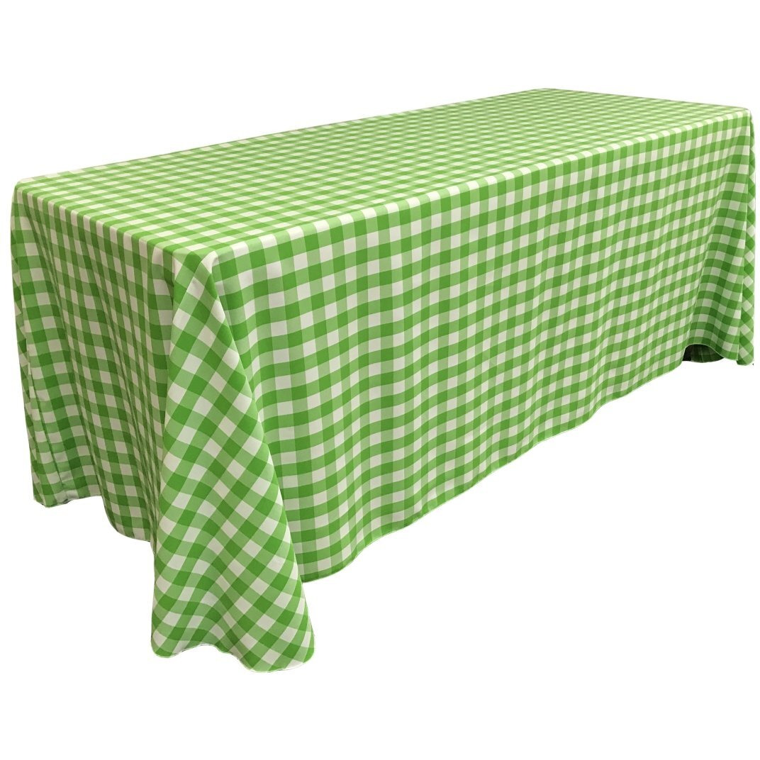 TCcheck90x156-LimeK84 Polyester Gingham Checkered Rectangular Tablecloth - White & Lime - 90 x 156 in.
