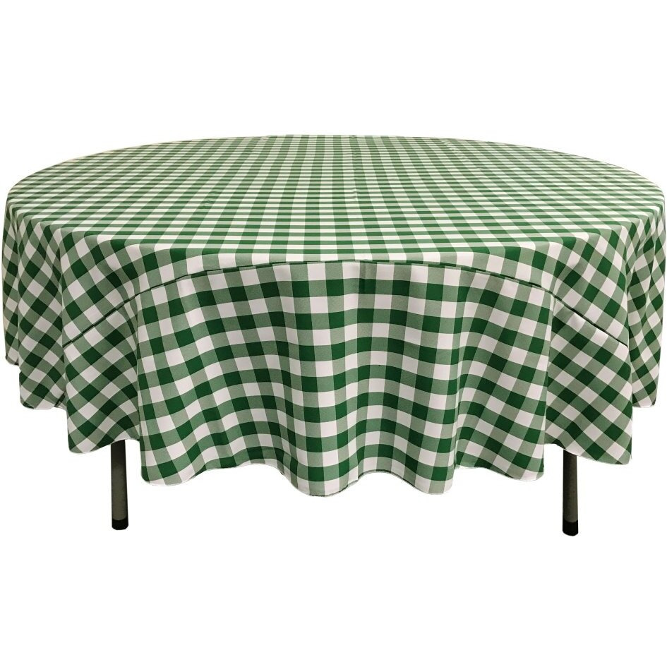 TCcheck72R-HunterGreenK20 Polyester Gingham Checkered Tablecloth - White & Hunter Green - 72 in. Round