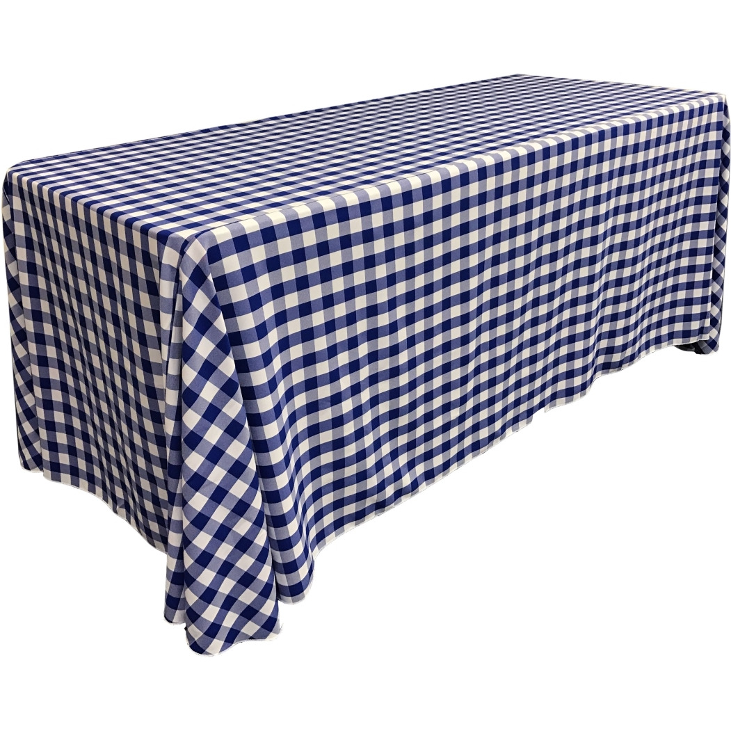 TCcheck90x132-RoyalK50 Polyester Gingham Checkered Rectangular Tablecloth - White & Royal Blue - 90 x 132 in.