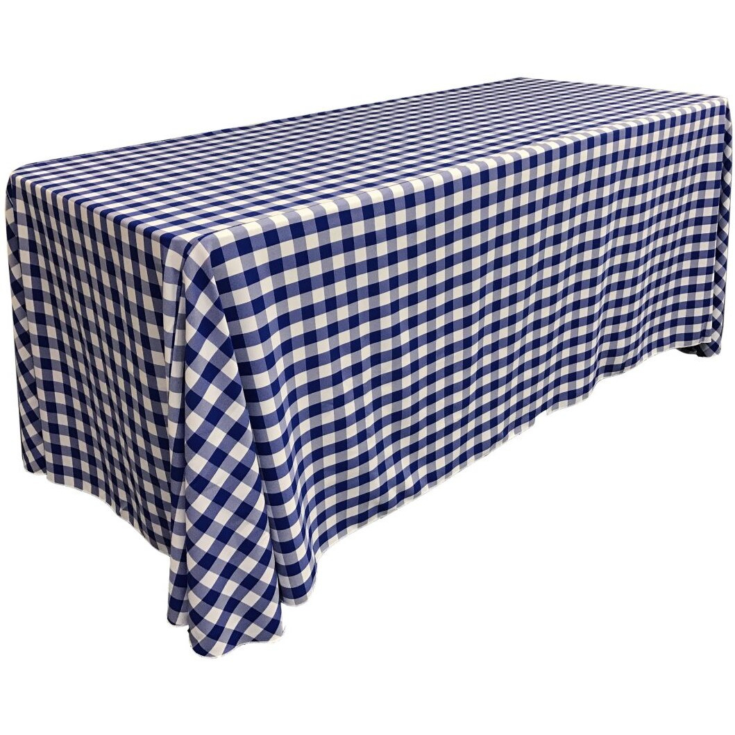 TCcheck90x132-RoyalK50 Polyester Gingham Checkered Rectangular Tablecloth - White & Royal Blue - 90 x 132 in.