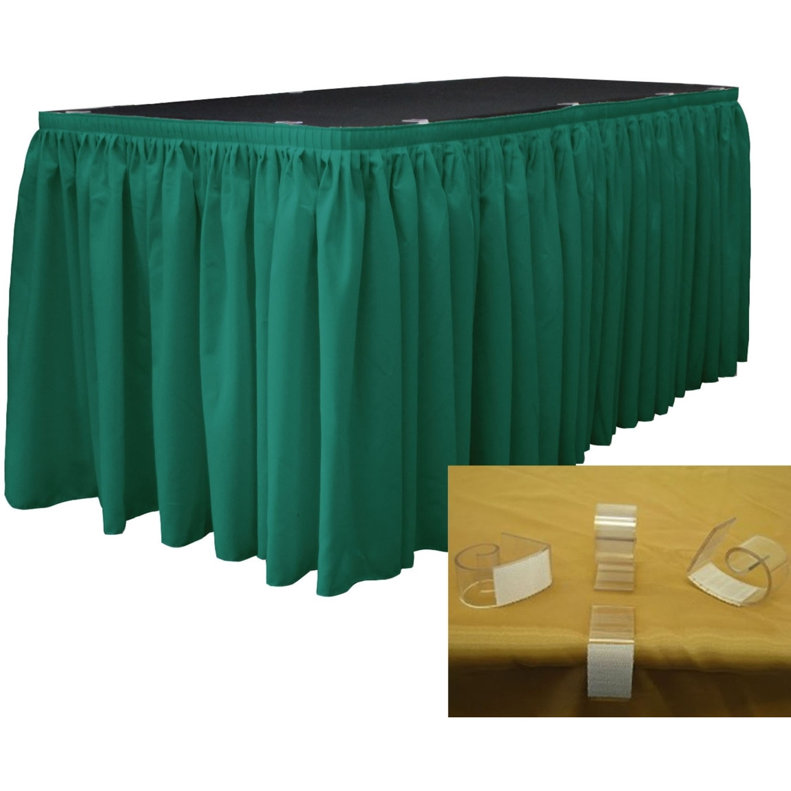 SKT-Pop-21x29-15Lclips-TealP43 Polyester Poplin Table Skirt with 15 L-Clips - Teal - 21 ft. x 29 in.