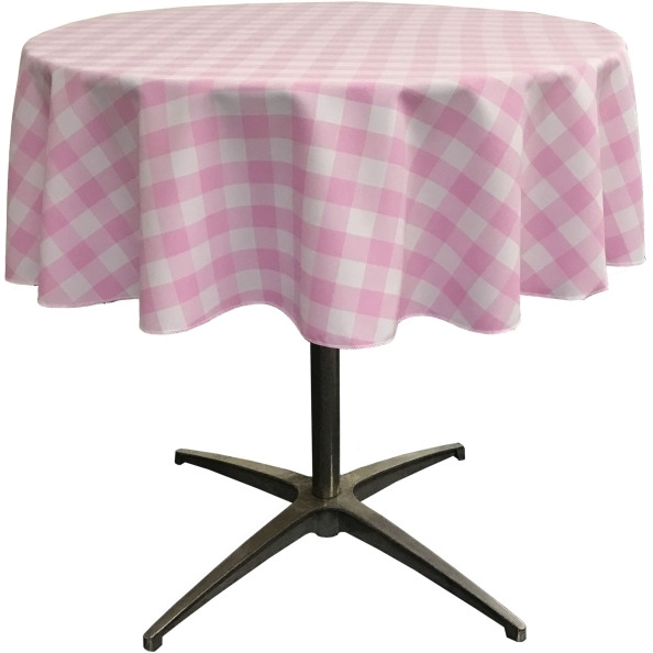 TCcheck51R-PinkK37 Polyester Gingham Checkered Tablecloth - White & Pink - 51 in. Round