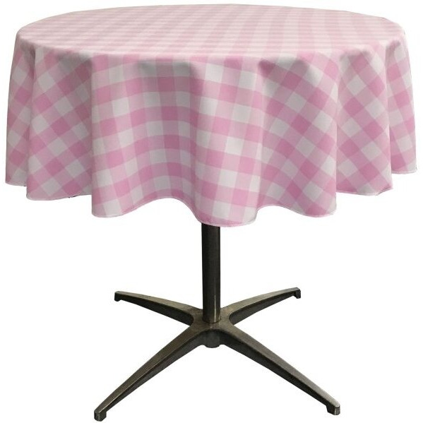 TCcheck51R-PinkK37 Polyester Gingham Checkered Tablecloth - White & Pink - 51 in. Round
