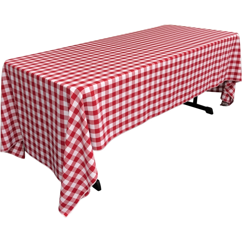 TCcheck60x126-RedK98 Polyester Gingham Checkered Rectangular Tablecloth&44 White & Red - 60 x 126 in.