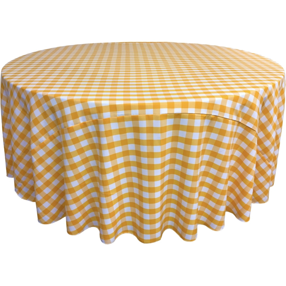 TCcheck108R-DrkYellowK47 Polyester Gingham Checkered Tablecloth - White & Dark yellow - 108 in. Round