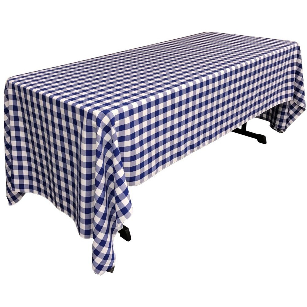 TCcheck60x120-RoyalK50 Polyester Gingham Checkered Rectangular Tablecloth&44 White & Royal Blue - 60 x 120 in.