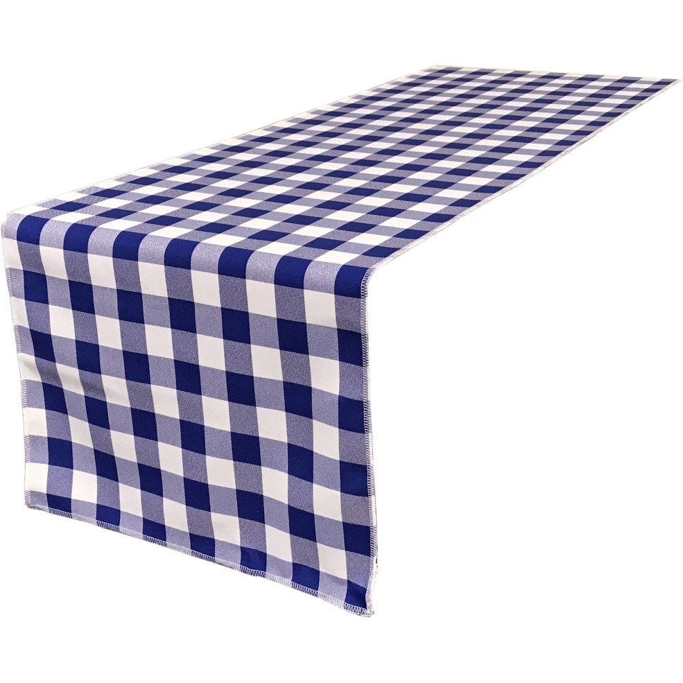 TCcheck14x108-RoyalK50 Polyester Gingham Checkered Table Runner - White & Royal Blue - 14 x 108 in.