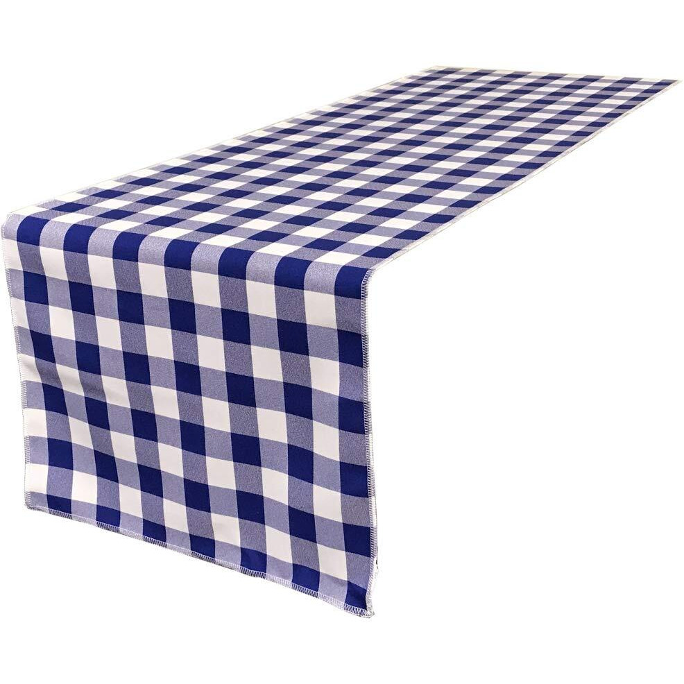 TCcheck14x108-RoyalK50 Polyester Gingham Checkered Table Runner - White & Royal Blue - 14 x 108 in.
