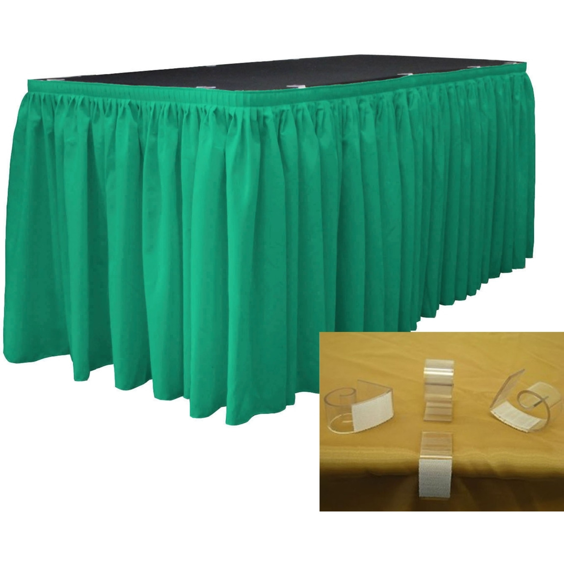 SKT-Pop-30x29-15Lclips-JadeP53 Polyester Poplin Table Skirt with 15 L-Clips - Jade - 30 ft. x 29 in.