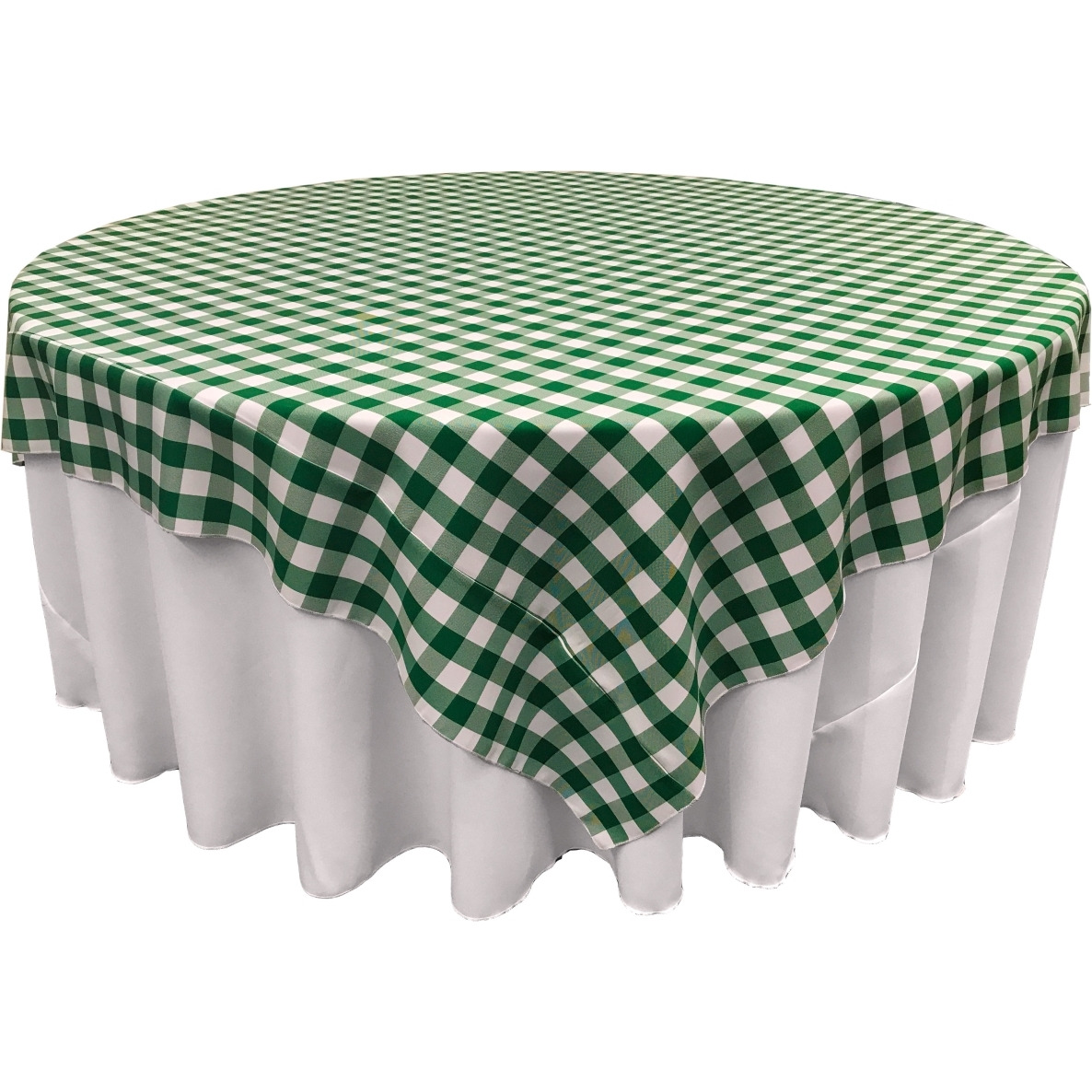 TCcheck72x72-HunterGreenK20 Polyester Gingham Checkered Square Tablecloth - White & Hunter Green - 72 x 72 in.