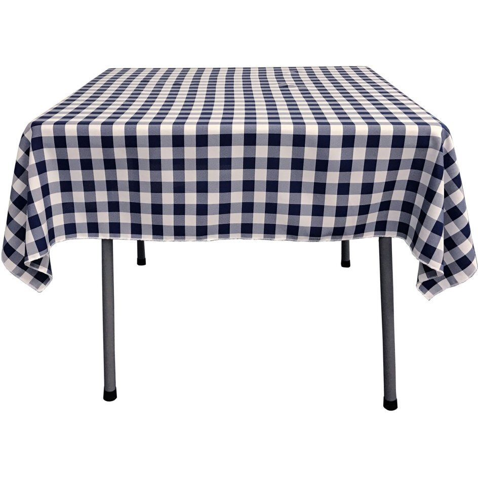 TCcheck52x52-NavyK72 Polyester Gingham Checkered Square Tablecloth - White & Navy - 52 x 52 in.