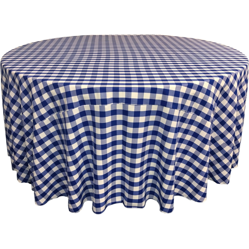 TCcheck108R-RoyalK50 Polyester Gingham Checkered Tablecloth&44 White & Royal Blue - 108 in. Round
