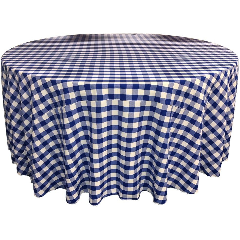 TCcheck108R-RoyalK50 Polyester Gingham Checkered Tablecloth&44 White & Royal Blue - 108 in. Round