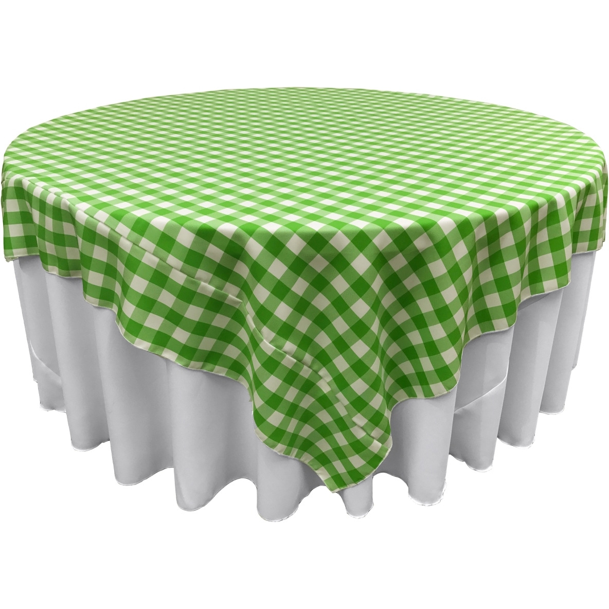 TCcheck72x72-LimeK84 Polyester Gingham Checkered Square Tablecloth - White & Lime - 72 x 72 in.