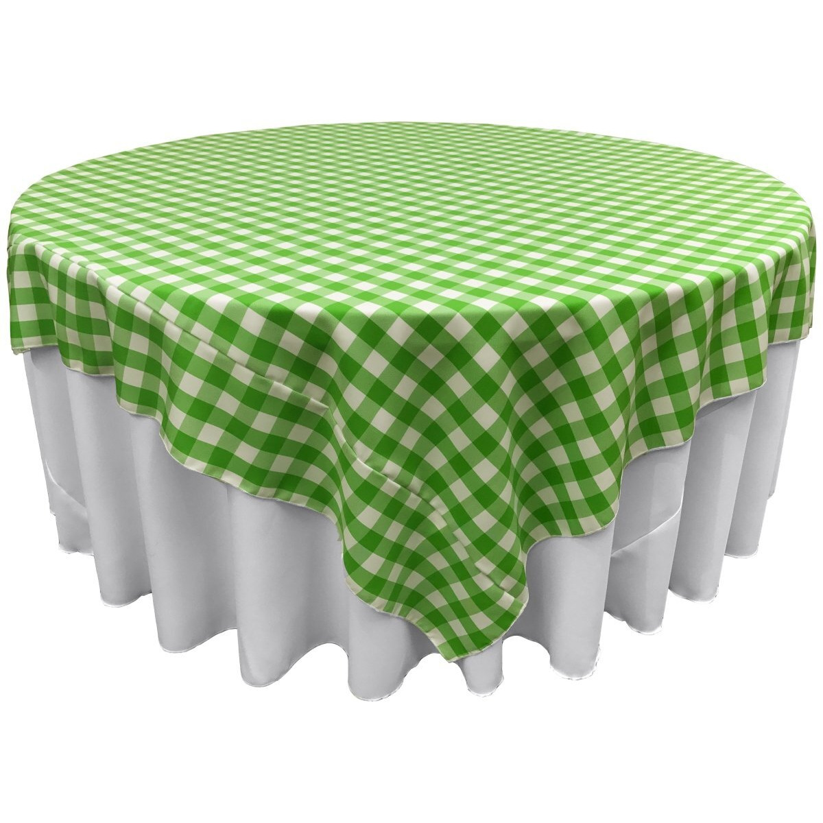 TCcheck90x90-LimeK84 Polyester Gingham Checkered Square Tablecloth - White & Lime - 90 x 90 in.