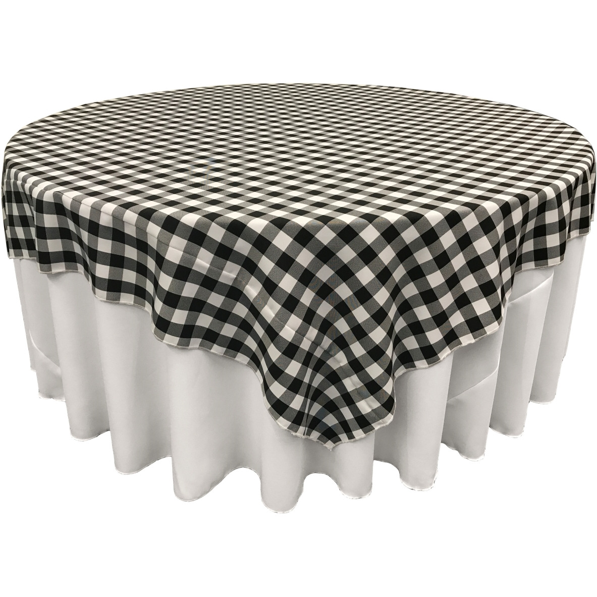 TCcheck72x72-BlackK24 Polyester Gingham Checkered Square Tablecloth - White & Black - 72 x 72 in.