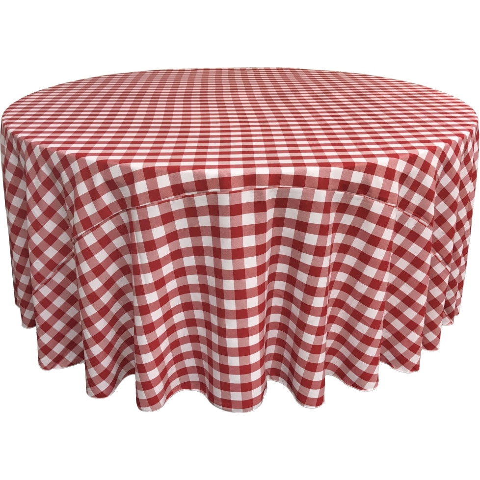 TCcheck132R-RedK98 Polyester Gingham Checkered Tablecloth - White & Red - 132 in. Round