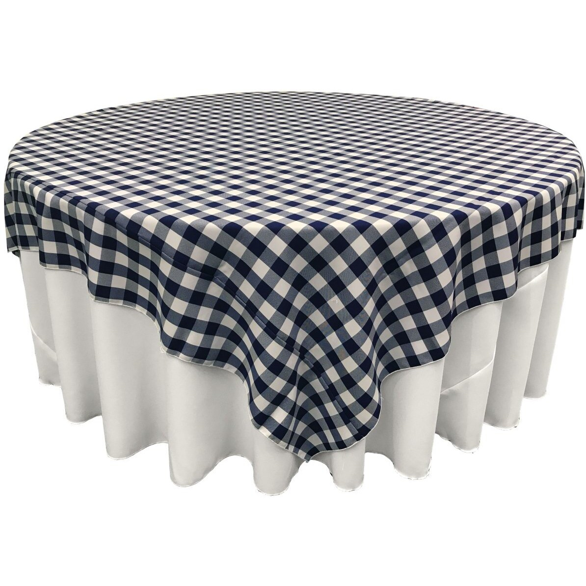 TCcheck72x72-NavyK72 Polyester Gingham Checkered Square Tablecloth - White & Navy - 72 x 72 in.