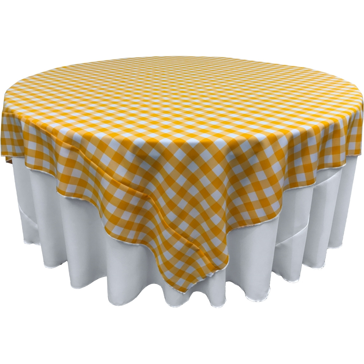 TCcheck90x90-DrkYellowK47 Polyester Gingham Checkered Square Tablecloth - Dark Yellow - 90 x 90 in.