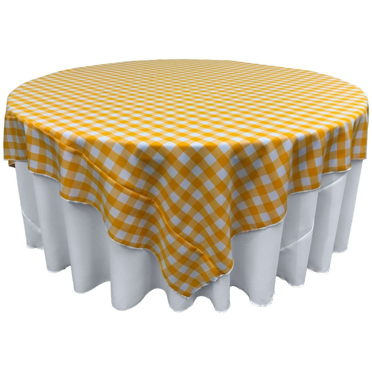 TCcheck90x90-DrkYellowK47 Polyester Gingham Checkered Square Tablecloth - Dark Yellow - 90 x 90 in.
