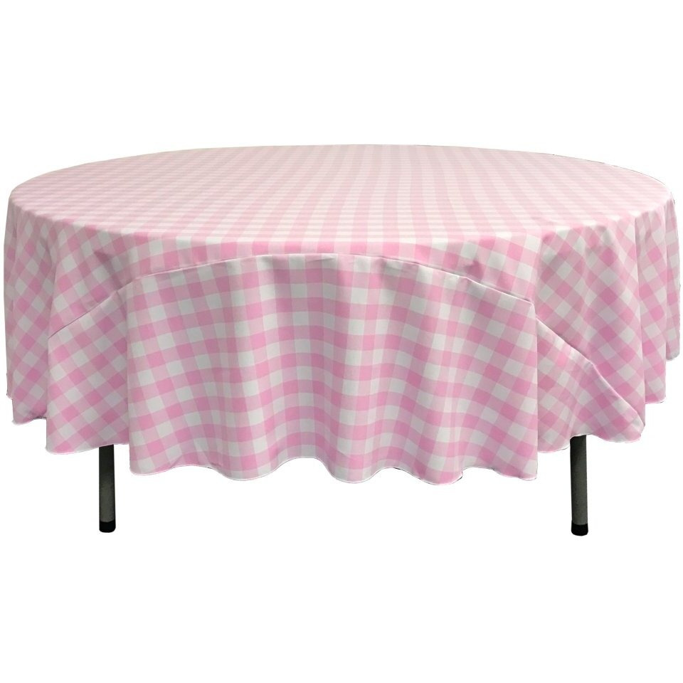 TCcheck90R-PinkK37 Polyester Gingham Checkered Tablecloth - White & Pink - 90 in. Round
