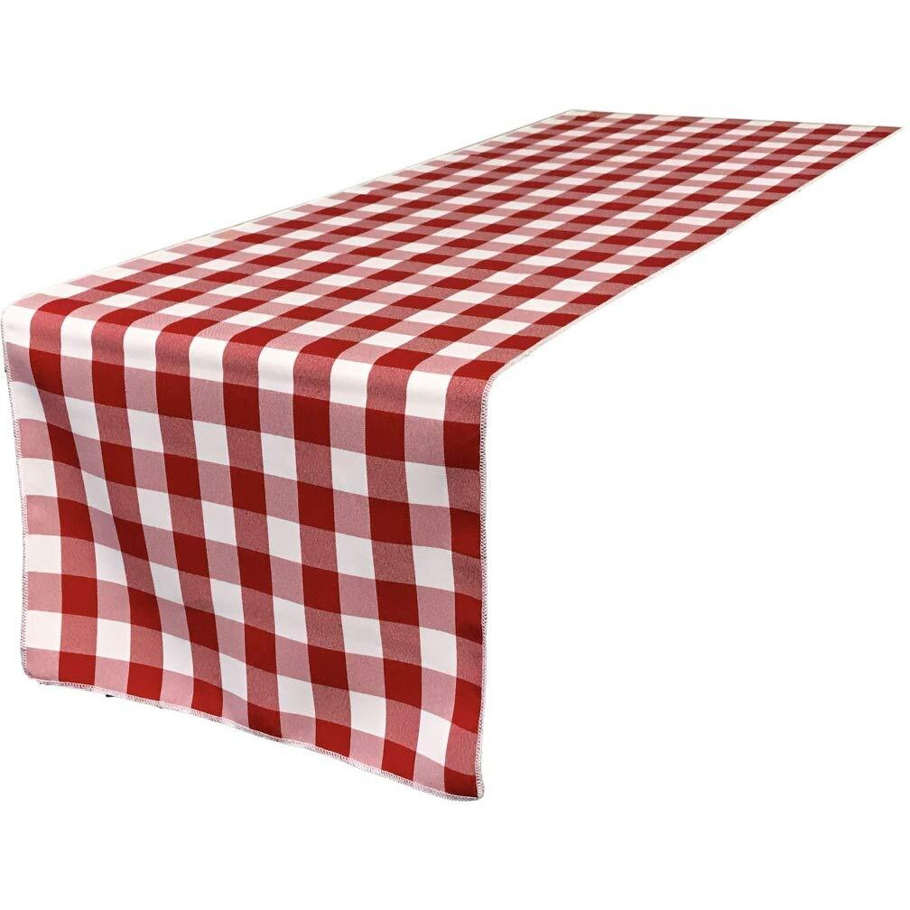 TCcheck14x108-RedK98 Polyester Gingham Checkered Table Runner - White & Red - 14 x 108 in.