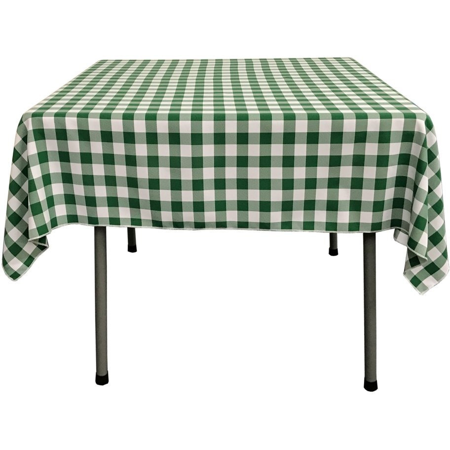TCcheck58x58-HunterGreenK20 Polyester Gingham Checkered Square Tablecloth - White & Hunter Green - 58 x 58 in.