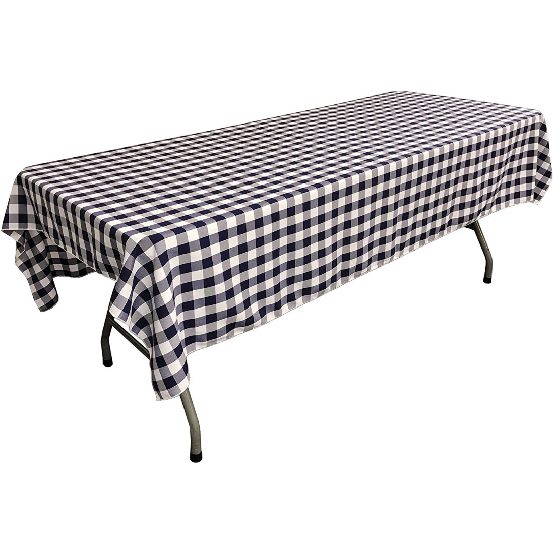 TCcheck60x102-RoyalK50 Polyester Gingham Checkered Rectangular Tablecloth - White & Royal Blue - 60 x 102 in.