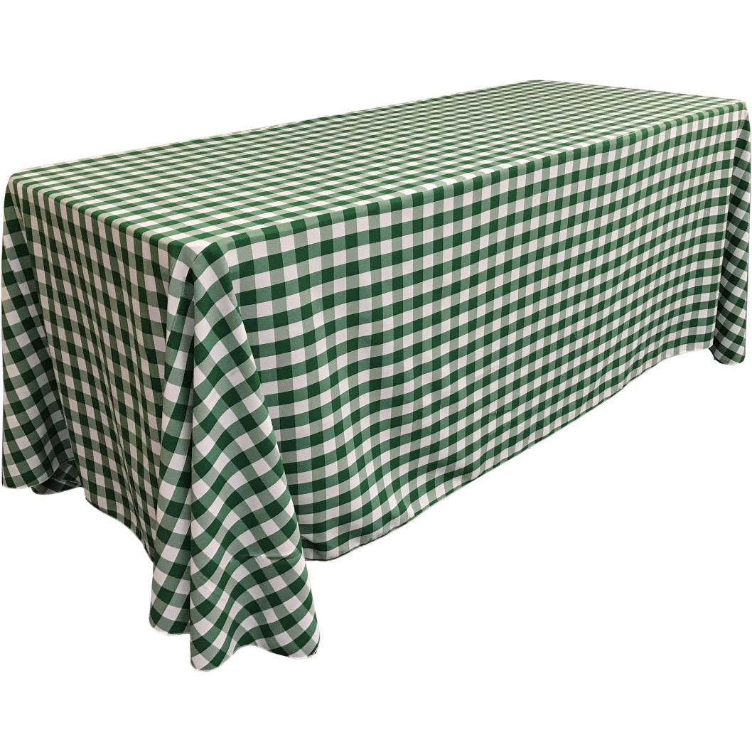 TCcheck90x156-HunterGreenK20 Polyester Gingham Checkered Rectangular Tablecloth - White & Hunter Green - 90 x 156 in.