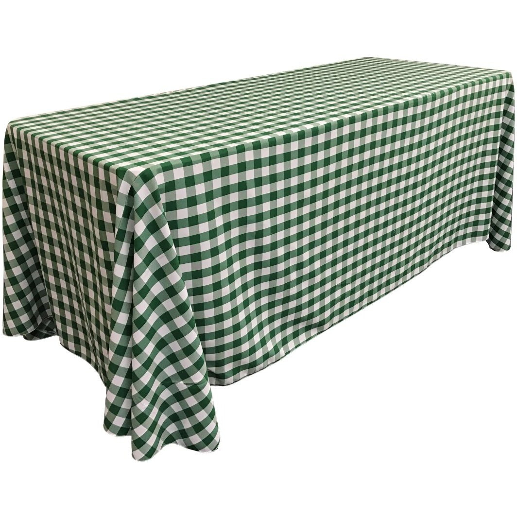 TCcheck90x156-HunterGreenK20 Polyester Gingham Checkered Rectangular Tablecloth - White & Hunter Green - 90 x 156 in.