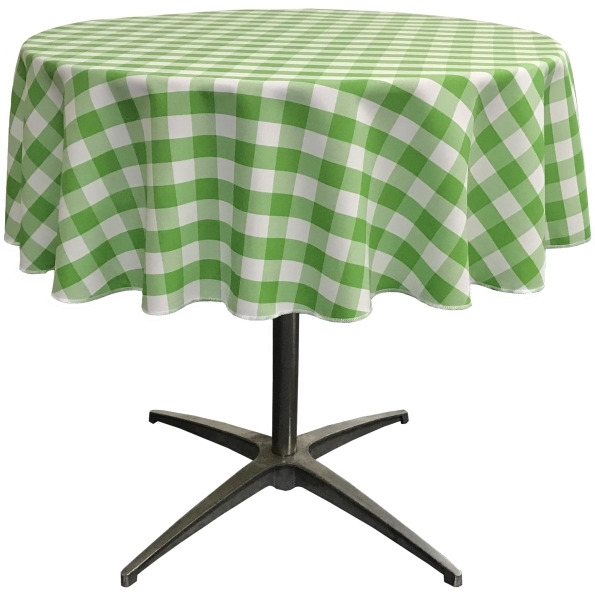 TCcheck58R-LimeK84 Polyester Gingham Checkered Tablecloth - White & Lime - 58 in. Round