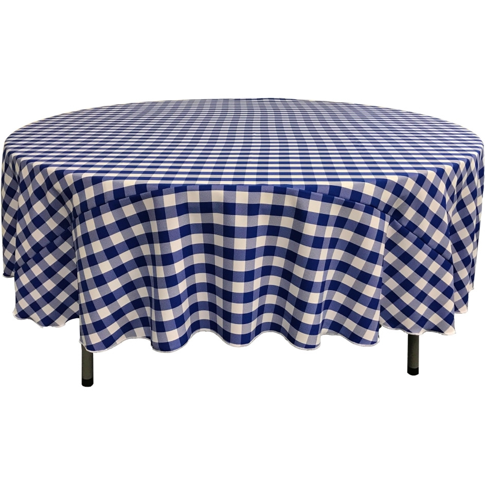 TCcheck90R-RoyalK50 Polyester Gingham Checkered Tablecloth - White & Royal Blue - 90 in. Round