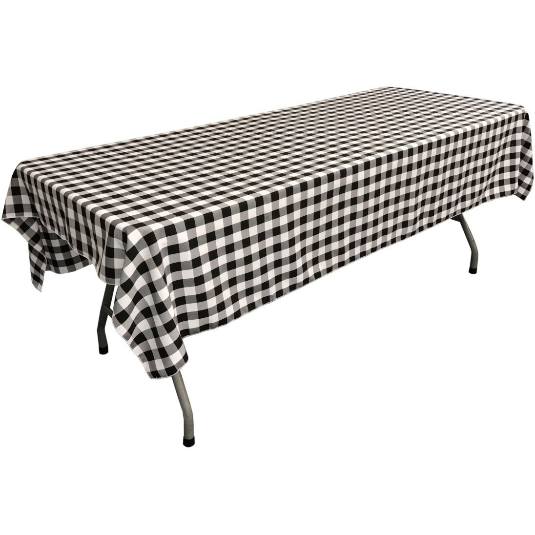 TCcheck60x102-BlackK24 Polyester Gingham Checkered Rectangular Tablecloth&44 White & Black - 60 x 102 in.