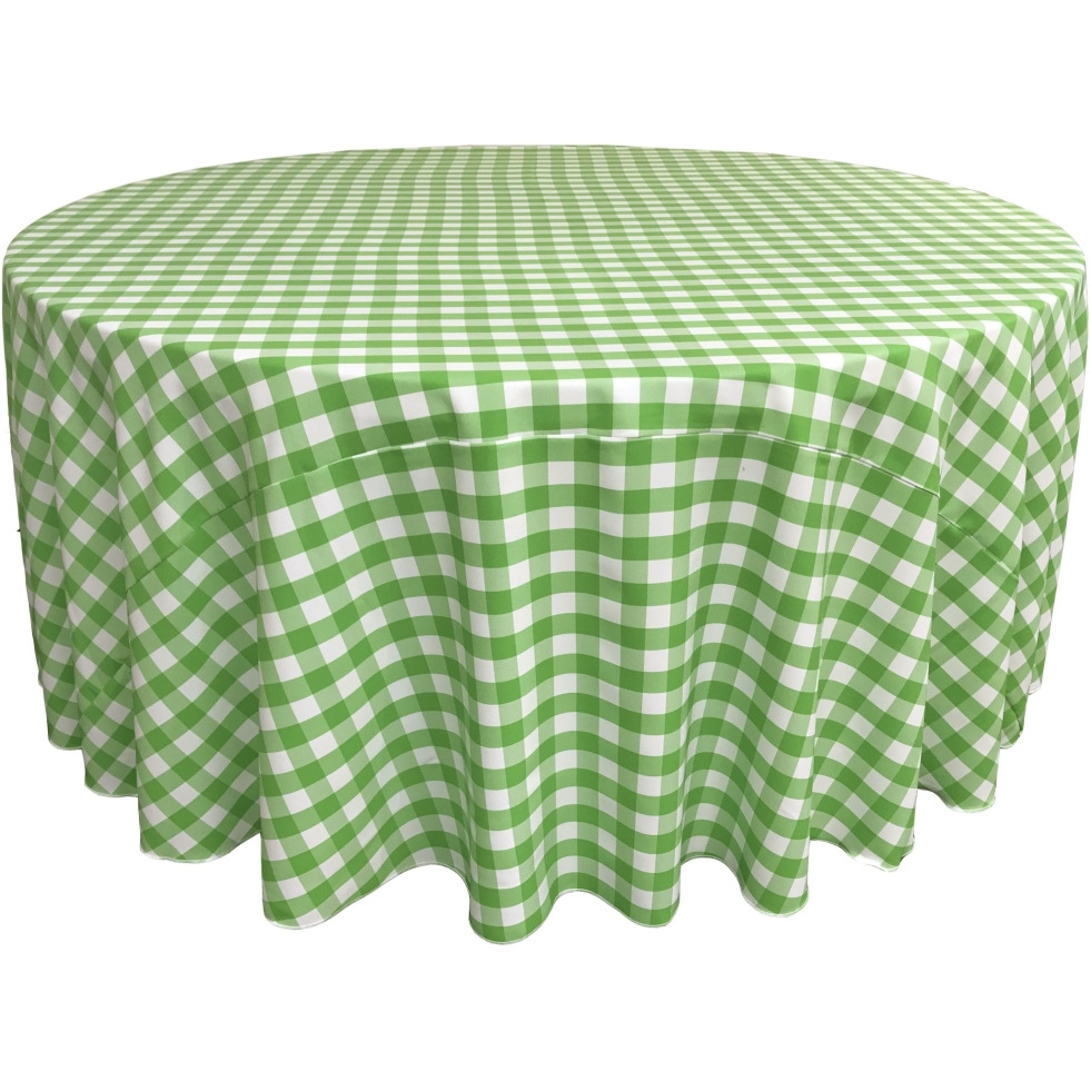 TCcheck120R-LimeK84 Polyester Gingham Checkered Tablecloth - White & Lime - 120 in. Round