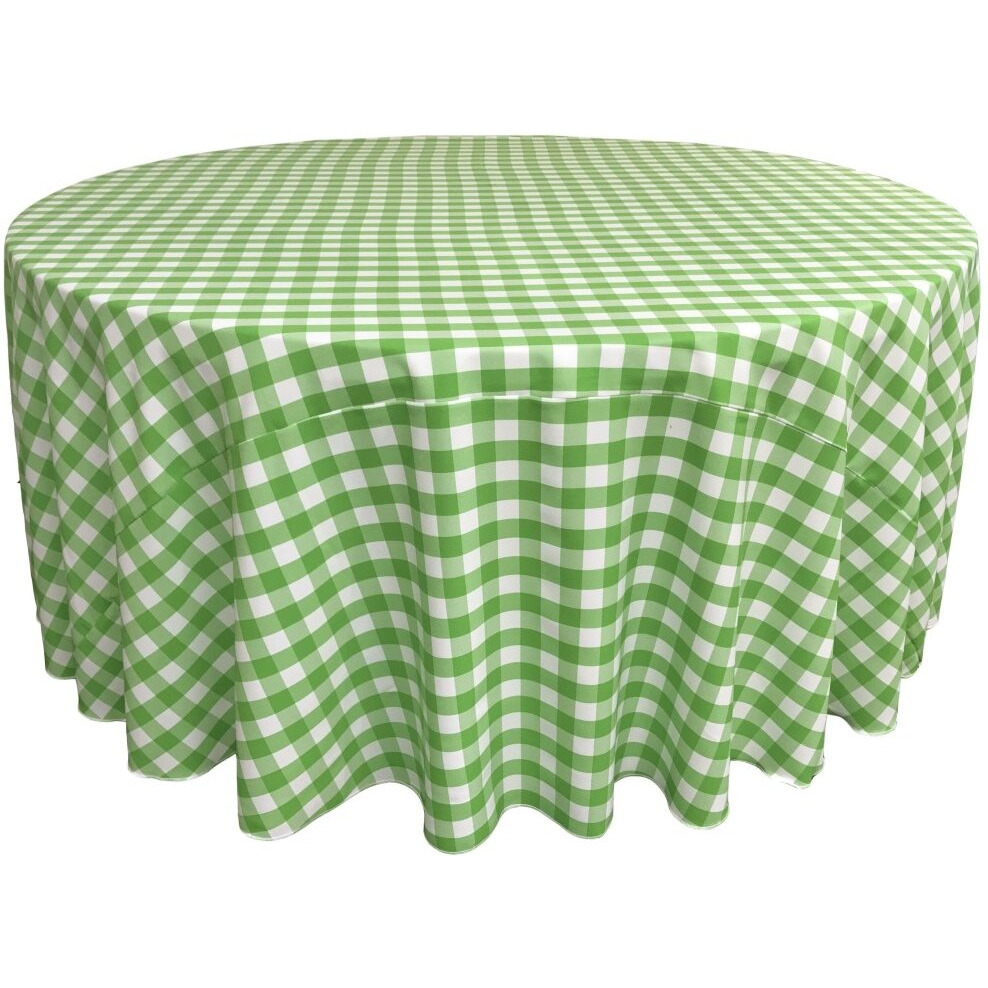 TCcheck120R-LimeK84 Polyester Gingham Checkered Tablecloth - White & Lime - 120 in. Round