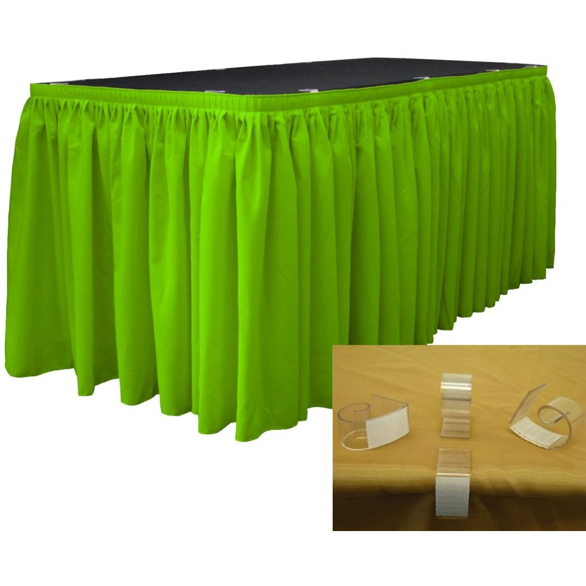 SKT-Pop-30x29-15Lclips-LimeP84 Polyester Poplin Table Skirt with 15 L-Clips - Lime - 30 ft. x 29 in.