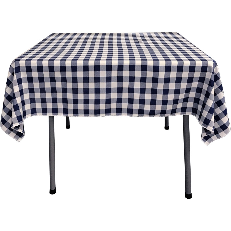 TCcheck58x58-NavyK72 Polyester Gingham Checkered Square Tablecloth - White & Navy - 58 x 58 in.