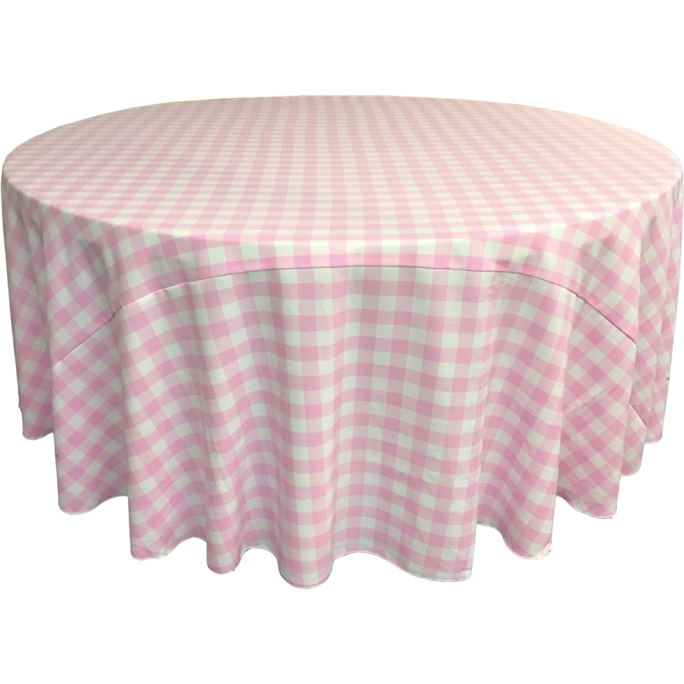 TCcheck120R-PinkK37 Polyester Gingham Checkered Tablecloth - White & Pink - 120 in. Round