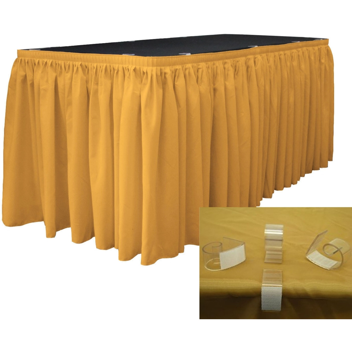 SKT-Pop-14x29-10Lclips-GoldP14 Polyester Poplin Table Skirt with 10 L-Clips - Gold - 14 ft. x 29 in.