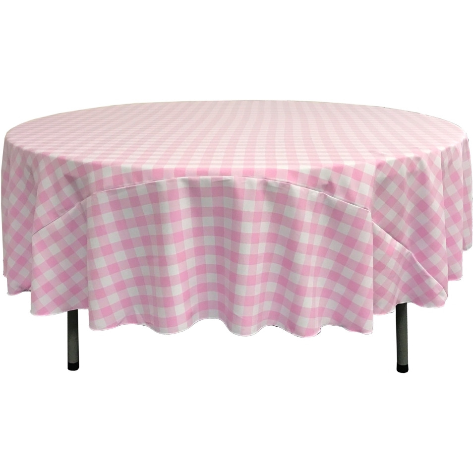TCcheck72R-PinkK37 Polyester Gingham Checkered Tablecloth - White & Pink - 72 in. Round