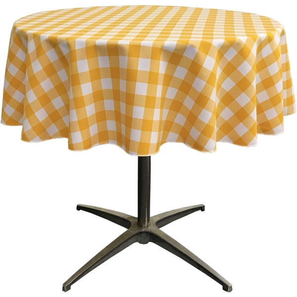 TCcheck51R-DrkYellowK47 Polyester Gingham Checkered Tablecloth&44 White & Dark yellow - 51 in. Round